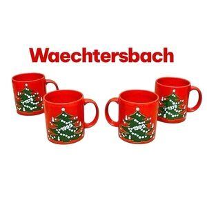 Waechtersbach  Germany Mugs 1992 & 1978 Lot Of 4 Christmas Tree Red Cups